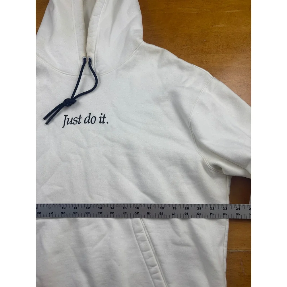 Nike Just Do It Embroidered Hoodie Mens Large White Fleece Pullover Sweatshirt